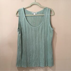 ST.JOHN Womens Large Knit Tank Top Green Shimmer Scoop Neck Sleeveless